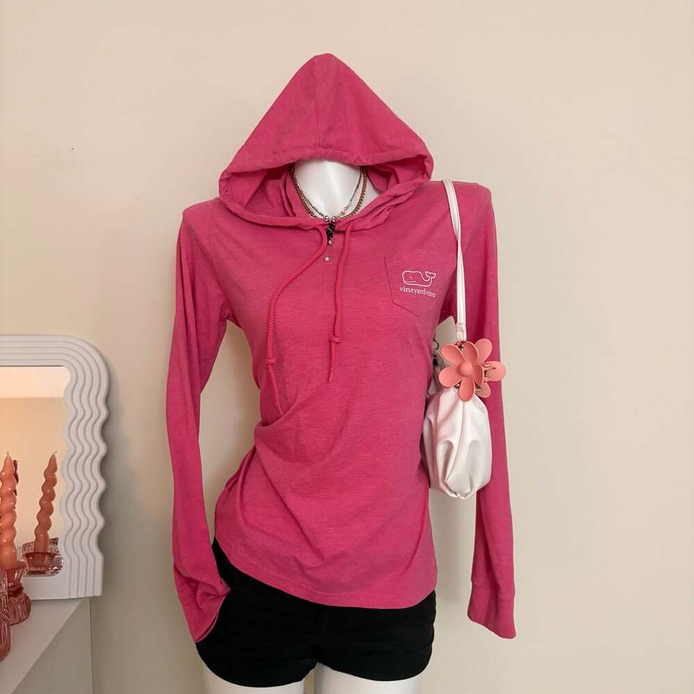 Vineyard Vines Women's Lightweight Long Sleeve Hoodie T-Shirt, Pink, Size Small